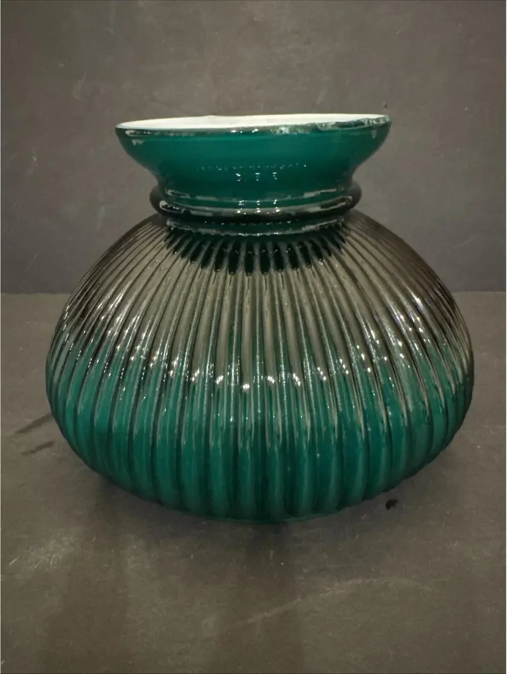 Vintage Green Glass Ribbed Hurricane Oil Desk Lamp Shade 6 7/8” Fitter